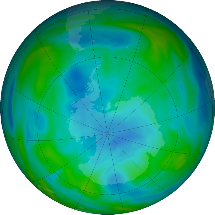 Antarctic ozone map for 20 June 2021